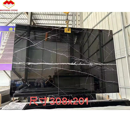 Современный Nero Marquina Черно-белый стипированный мрамор полированные натуральные большие плиты для гостиничной виллы