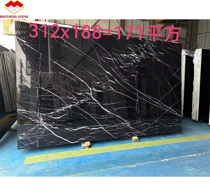 Современный Nero Marquina Черно-белый стипированный мрамор полированные натуральные большие плиты для гостиничной виллы